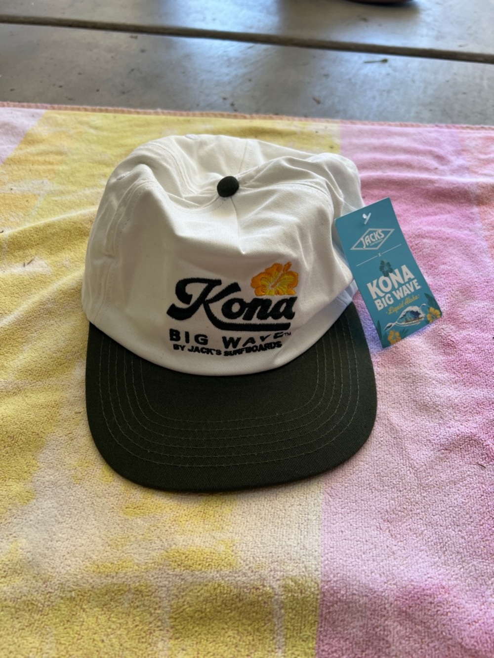Kona Big Wave Two-Tone Cotton Cap - White & Olive